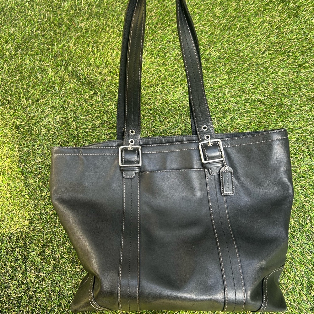 Coach Black Leather Handbag with Silver Hardware